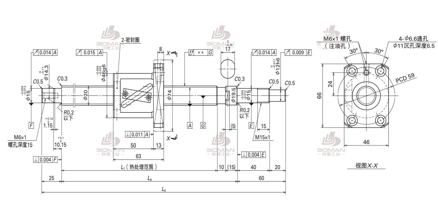 W2004FA-4-C5T20-SA标准滚珠丝杠